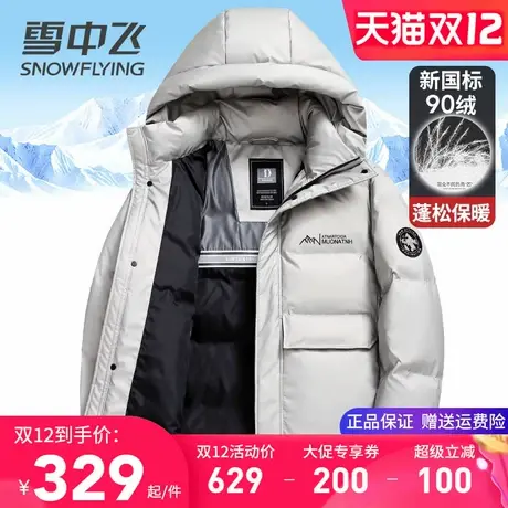 雪中飞羽绒服男2025新款时尚银灰色防风防水抗污免洗肤感冬季外套商品大图