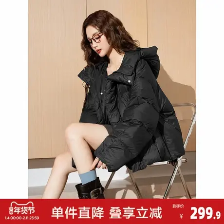 唐狮2026冬季女连帽短款净色羽绒服复古气质百搭高级感小个子潮流商品大图