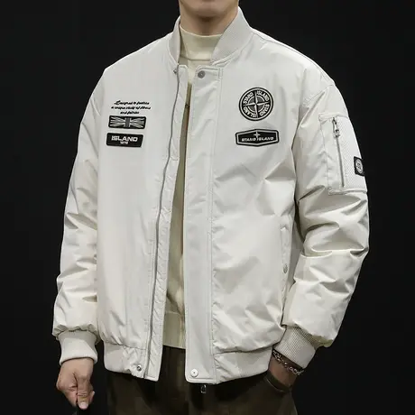 棒球领羽绒服男冬季男款2023新款机车风男士外套加厚短款白色潮牌商品大图