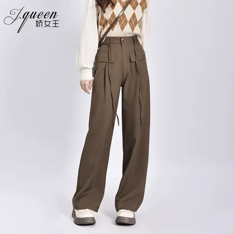 阔腿裤女秋季新款时尚百搭设计感绑带高腰垂感宽松直筒拖地长裤子商品大图