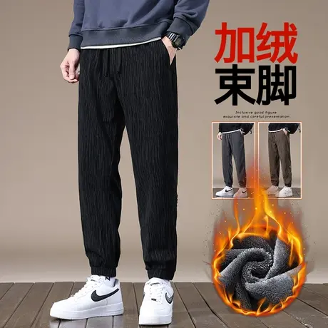 宽松束脚加绒加厚休闲裤冬季2023年新款抗寒保暖男裤子秋冬款男装商品大图