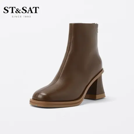 St&Sat/星期六冬季靴子女薄款高跟靴棕色2023新款女靴SS24116398图片