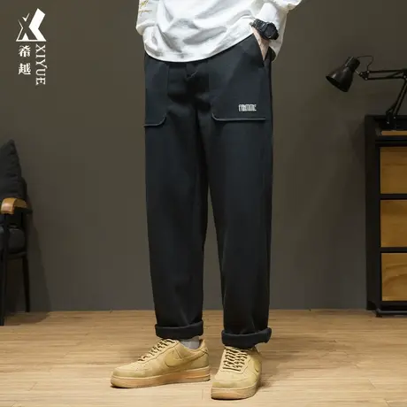 希越雪尼尔男士休闲裤秋冬潮牌重磅刺绣长裤子宽松大码松紧腰男裤商品大图