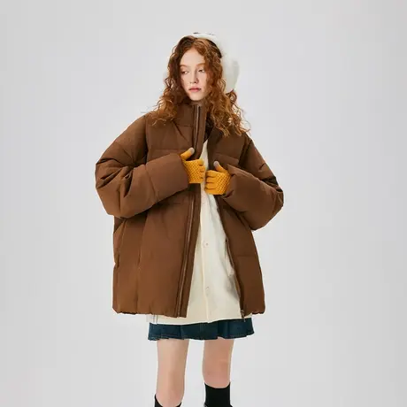 美式复古立领羽绒服女加厚冬季外套2023新款潮牌派克服纯色面包服图片