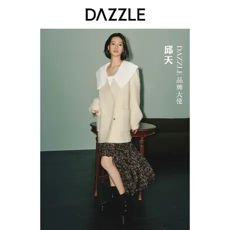 【七七酱专享】邱天同款DA奥莱ZZLE地素减龄拼接大翻领直筒千金毛图片