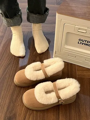 网红爆款软底高级感毛毛鞋女秋冬外穿2023新款法式加绒玛丽珍单鞋商品大图