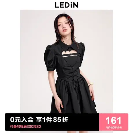 乐町纯欲风镂空连衣裙2023夏季女装小黑裙设计感收腰裙子图片