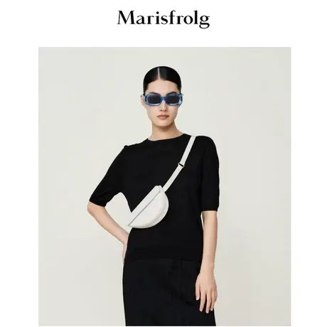 【桑蚕丝】玛丝菲尔夏季新款轻薄透气黑色凉感女上衣针织T恤商品大图