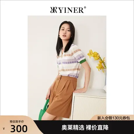 YINER音儿女装2022夏季新款马卡龙波点V领针织开衫商品大图
