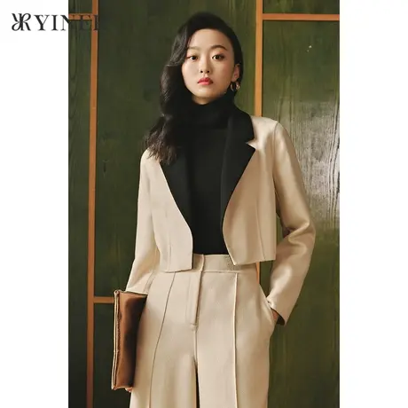 【1996系列】音儿女装冬季新款撞色西装领短外套商品大图