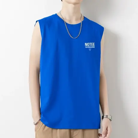 克莱因蓝纯棉背心男士无袖t恤夏季薄款跨栏健身篮球运动坎肩汗衫商品大图