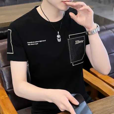 短袖T恤男士2023夏季新款冰丝潮牌ins潮流百搭棉感体恤半袖上衣服商品大图