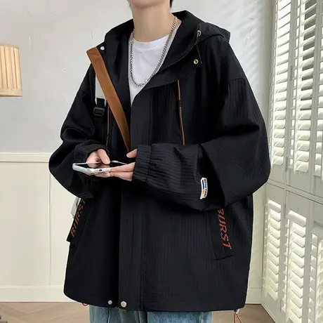 外套男秋冬款加绒潮牌宽松休闲夹克男士连帽港风春秋季褂子上衣服商品大图