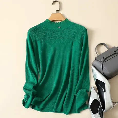 清仓！秋冬2023年新款蕾丝拼接半高领女士内搭针织显瘦洋气打底衫商品大图