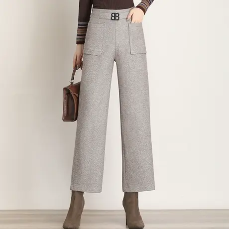 2023年秋冬新款中年妈妈裤时尚毛呢九分裤子高腰显瘦垂感阔腿裤女商品大图