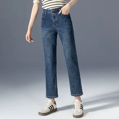 高腰直筒牛仔裤女2023年新款显瘦八分九分裤小个子裤子春秋烟管裤图片