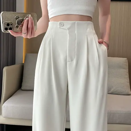 白色阔腿裤女春秋裤子2023年新款窄版直筒裤小个子高腰垂感西装裤商品大图