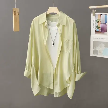 宽松大码纯色防晒衬衫女长袖夏装新款百搭薄款开衫防晒外套空调服商品大图