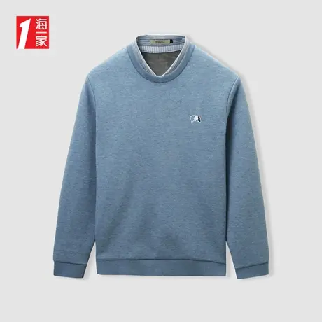 海一家小绣花假两件毛衣2023冬季新款加绒保暖双领针织衫男图片