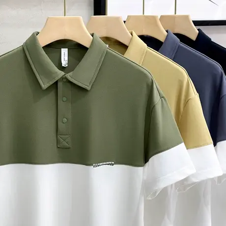 日系工装拼接POLO衫男短袖夏季珠地网眼棉质宽松美式百搭翻领T恤商品大图