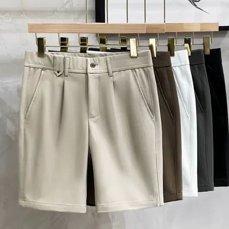 西装短裤男士夏季外穿修身休闲中裤潮牌商务白色五分小西裤子男款商品大图