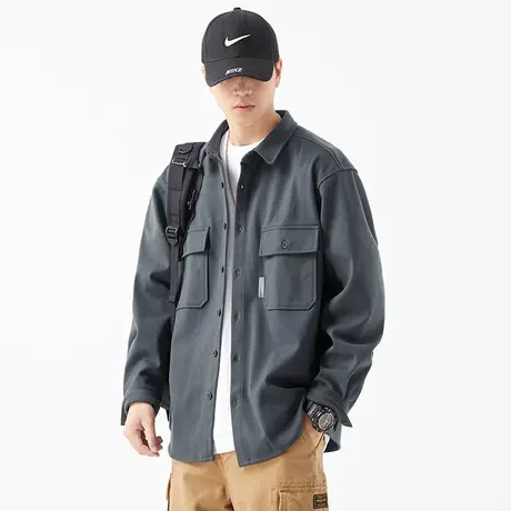 Modi Nick/摩帝尼克毛呢衬衫男士外套双口袋设计男士宽松日系外套图片