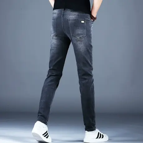 2023男士新款牛仔裤男灰色小脚修身裤子潮流百搭秋冬厚款潮牌休闲商品大图