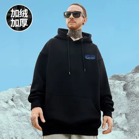 大码连帽美式潮牌胖子男装秋冬季加绒加厚潮流宽松简约情侣卫衣男图片