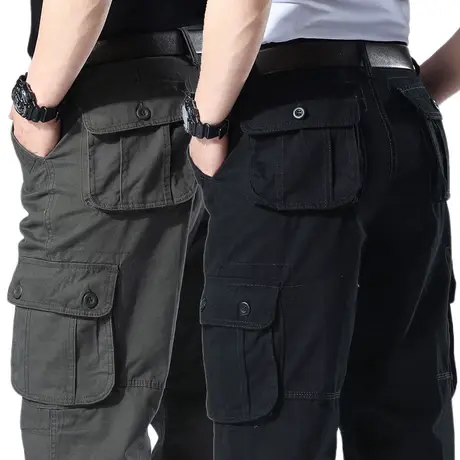 工装裤男休闲裤宽松大码多口袋裤高腰纯棉全棉耐磨劳保干活工作裤图片