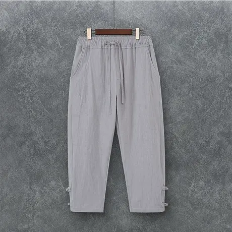 七分裤男夏季薄大码复古盘扣麻中式短裤潮中国民族风宽松男装中裤商品大图