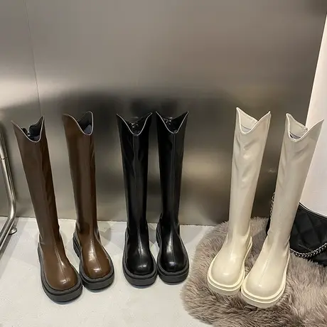 厚底长筒骑士靴女2023年新款春秋季单靴小个子中高筒不过膝长靴子图片