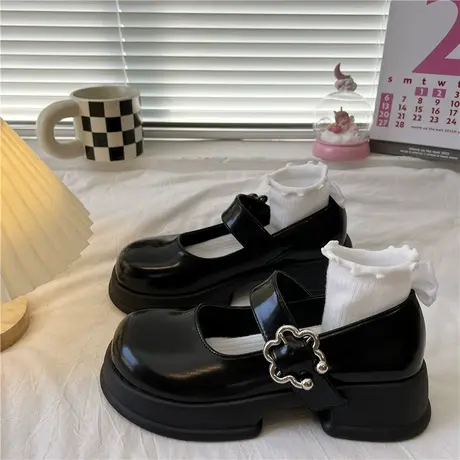 法式复古玛丽珍鞋女2023年夏季新款英伦风小皮鞋松糕厚底浅口单鞋商品大图