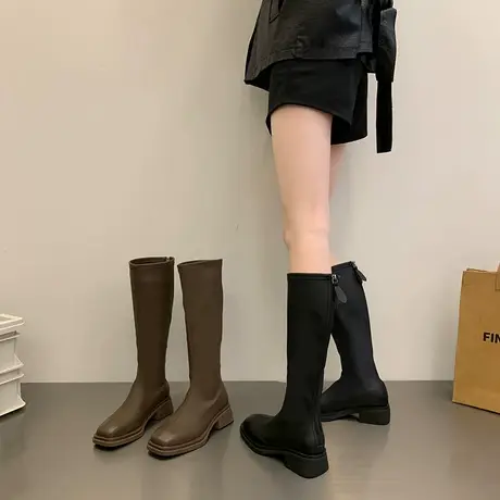 早秋靴子女2023新款粗跟骑士靴气质法式显瘦爆款ins不过膝靴潮商品大图
