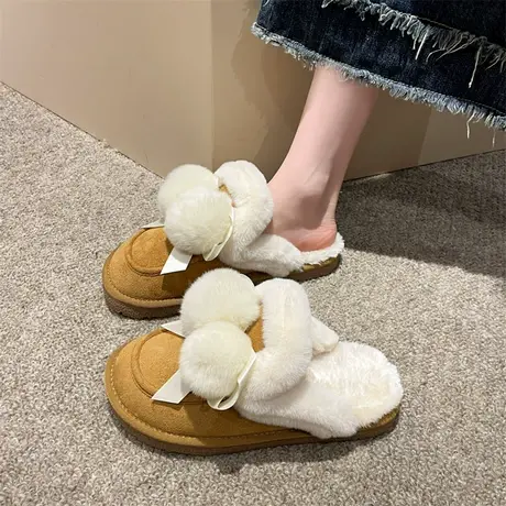 包头半拖女外穿2023早秋新款网红温柔可爱一脚蹬拖鞋松糕平底棉鞋商品大图