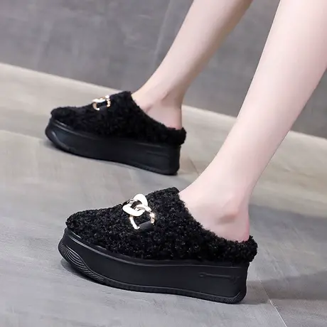 毛毛拖鞋女外穿2023年新款冬季加绒加厚雪地靴厚底包头保暖半拖鞋商品大图