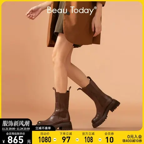 BeauTodayBT秋季新款中筒英伦风马丁靴女单靴小个子烟筒靴子女商品大图