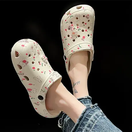 洞洞鞋女外穿夏季凉鞋女2024新款可爱卡通踩屎感厚底防滑包头拖鞋商品大图