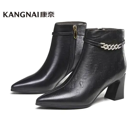 康奈女靴商场同款冬季新款真皮高跟时装靴气质都市女靴子11438010图片