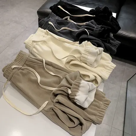 洋气减龄宽松高腰阔腿休闲裤女秋冬季韩版百搭加绒加厚运动束脚裤商品大图