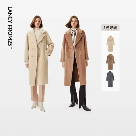 朗姿100%纯羊毛中长款气质显瘦仿皮草外套大衣女商品大图