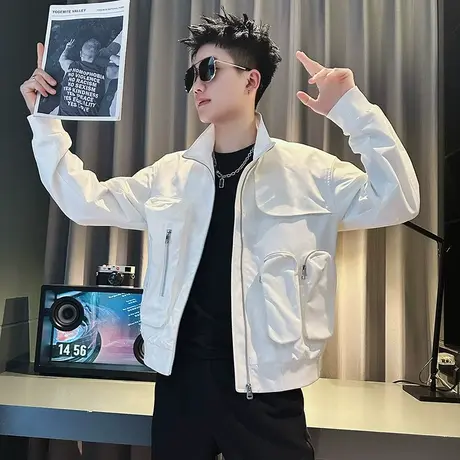 工装外套男春秋季潮牌男装褂子2023新款潮流上衣ins痞帅机车夹克商品大图