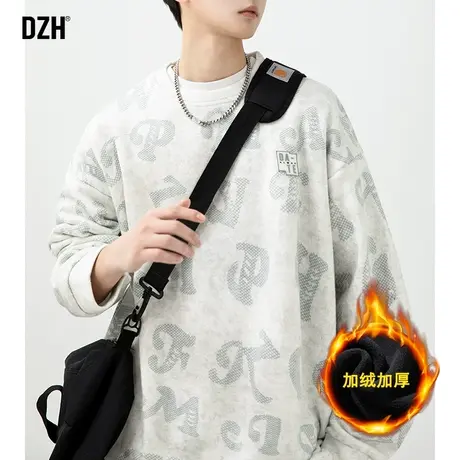 男士白色圆领卫衣男款春秋衣服春装新款男美式高街外套重磅情侣装商品大图