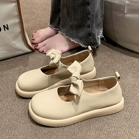 时尚女鞋小皮鞋女2024春季新款韩版蝴蝶结气质圆头玛丽珍单鞋潮商品大图