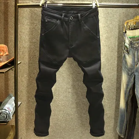 黑色高端机车牛仔裤男弹力修身小脚裤潮流百搭2024新款男士牛仔裤图片