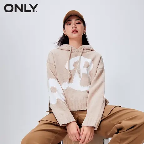 【奥莱专享】ONLY2023冬季新款时尚休闲宽松连帽短款长袖针织衫商品大图