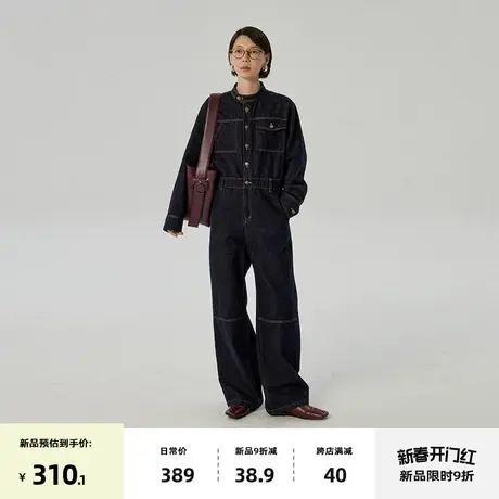 omont蛋挞家 复古宽松直筒牛仔裤春季新高腰显瘦原色连体裤子商品大图