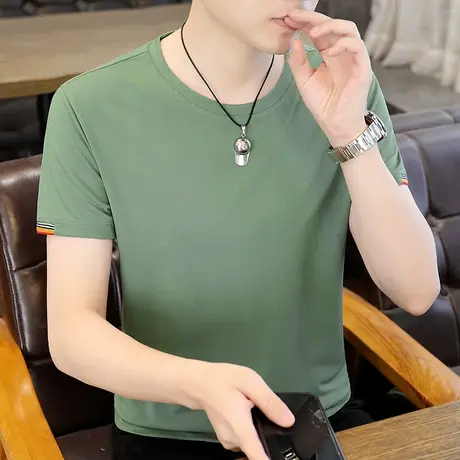 冰丝薄款男夏季短袖T恤上衣商务休闲纯色圆领蜂窝透气t恤衫男青年商品大图