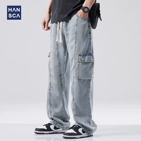 hansca莱赛尔工装牛仔裤男春季2024新款复古宽松直筒美式高街裤子商品大图