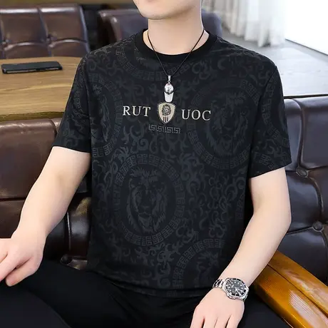 2024夏季新款男士冰丝短袖T恤加肥加大码宽松版男装上衣服速干衣图片