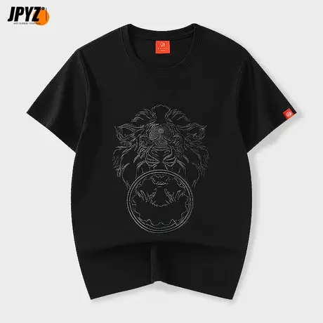 街派一族国潮短袖男款夏季潮流新款体恤狮头重工刺绣休闲纯棉t恤图片